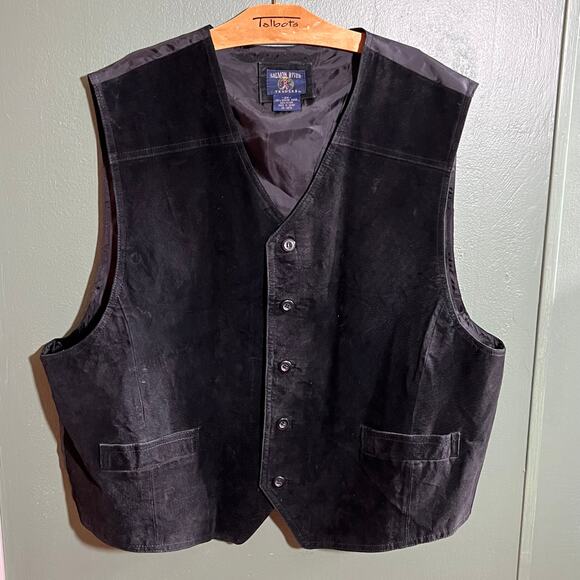 Salmon River Traders Black Suede Leather Vest Size 2X Western Style - Picture 3 of 5